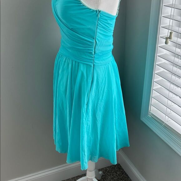 Vintage Necessary Objects Turquoise Faux Wrap Mesh Formal Midi Dress - Picture 6 of 15